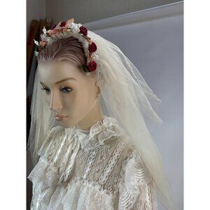 Vintage 1960s Floral Headpiece &  Three Tier Veil